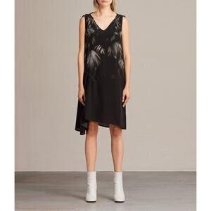 ALLSAINTS Rye Neluwa Silk Dress Tropical Palm Tree Print Size Small